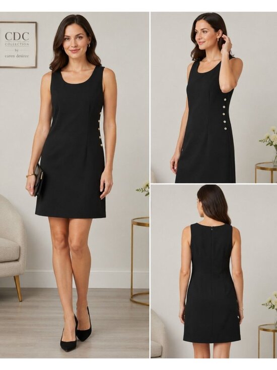 CDC Petites Dresses & Skirts - CDC Petites Vtg Sleeveless Sheath Dress W/Side Button Details Size Petite 8